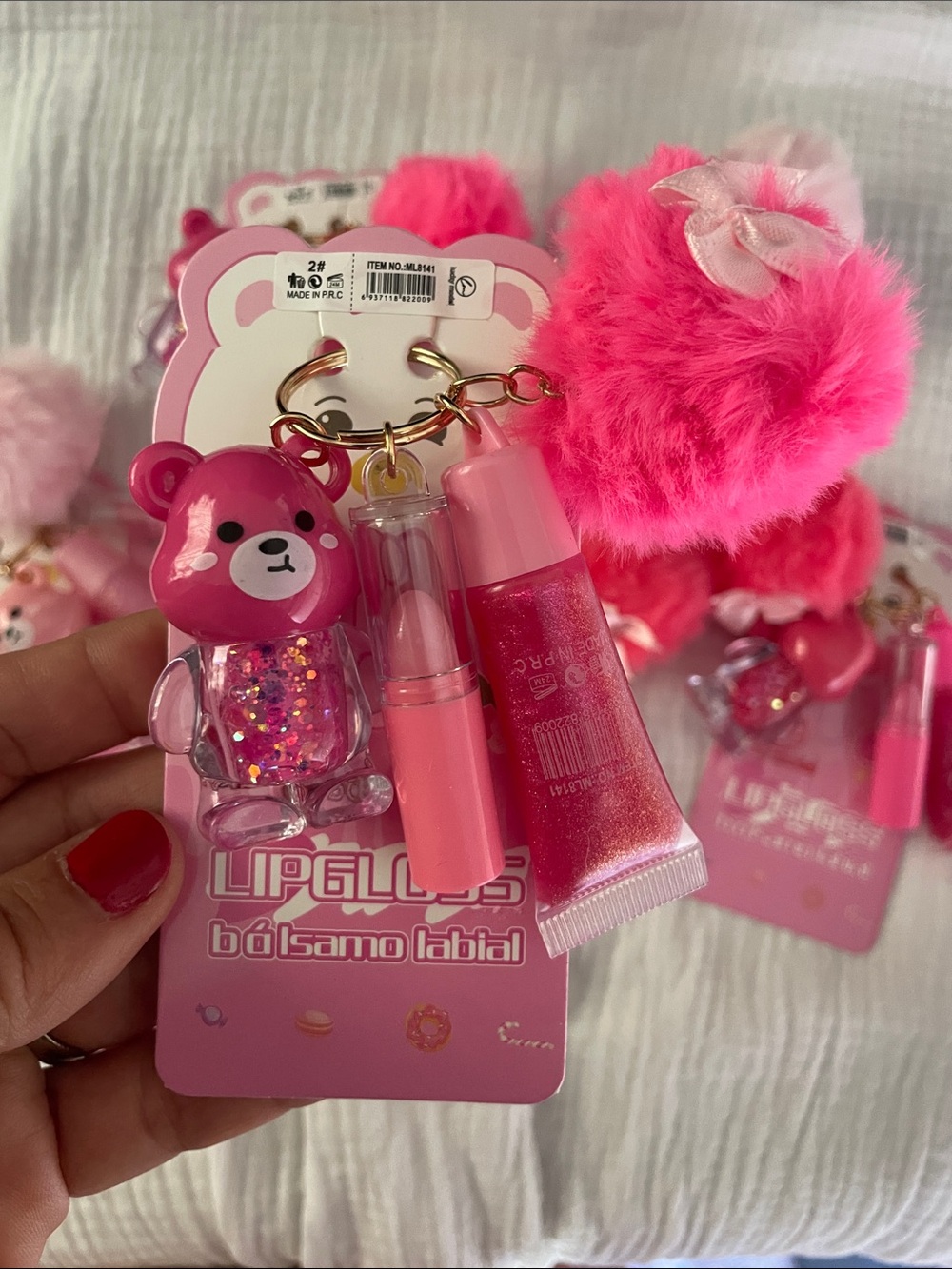 SET OF 4 New items - lip gloss key chain, Berry Lip gloss, mirror & pk of bands - Picture 7 of 14